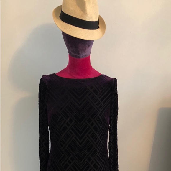 DRESS PURPLE VELVET GEOMETRIC PATTERN - Picture 2 of 4